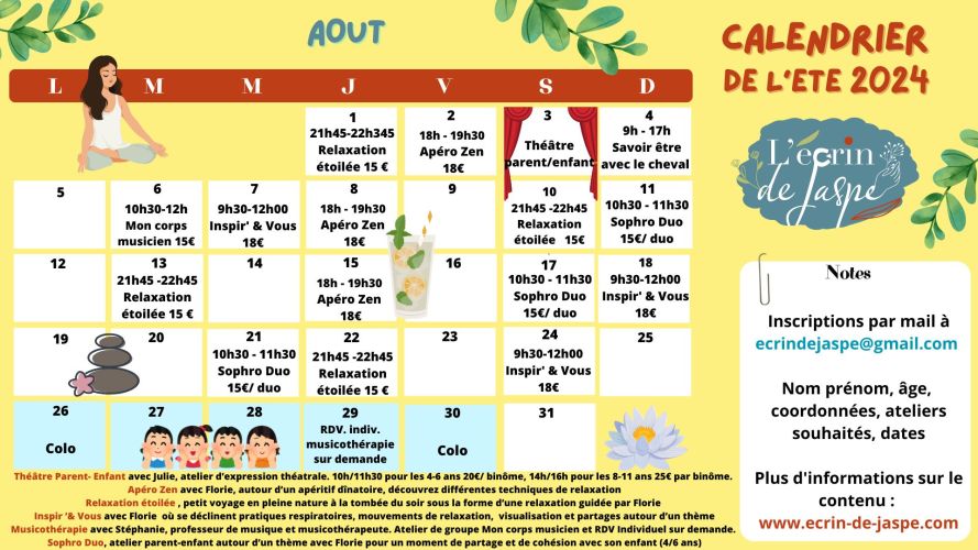 Calendrier activités août 2024